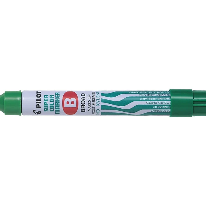 Pilot Super Color Rotulador Permanente Multisuperficie - Punta Biselada de Fibra - Tinta Base Alcohol Libre de Xileno - Cuerpo Metalico - Color Verde 1