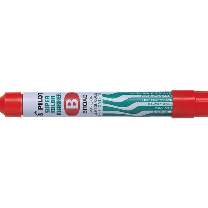 Pilot Super Color Rotulador Permanente Multisuperficie - Punta Biselada de Fibra - Tinta Base Alcohol Libre de Xileno - Cuerpo Metalico - Color Rojo 1