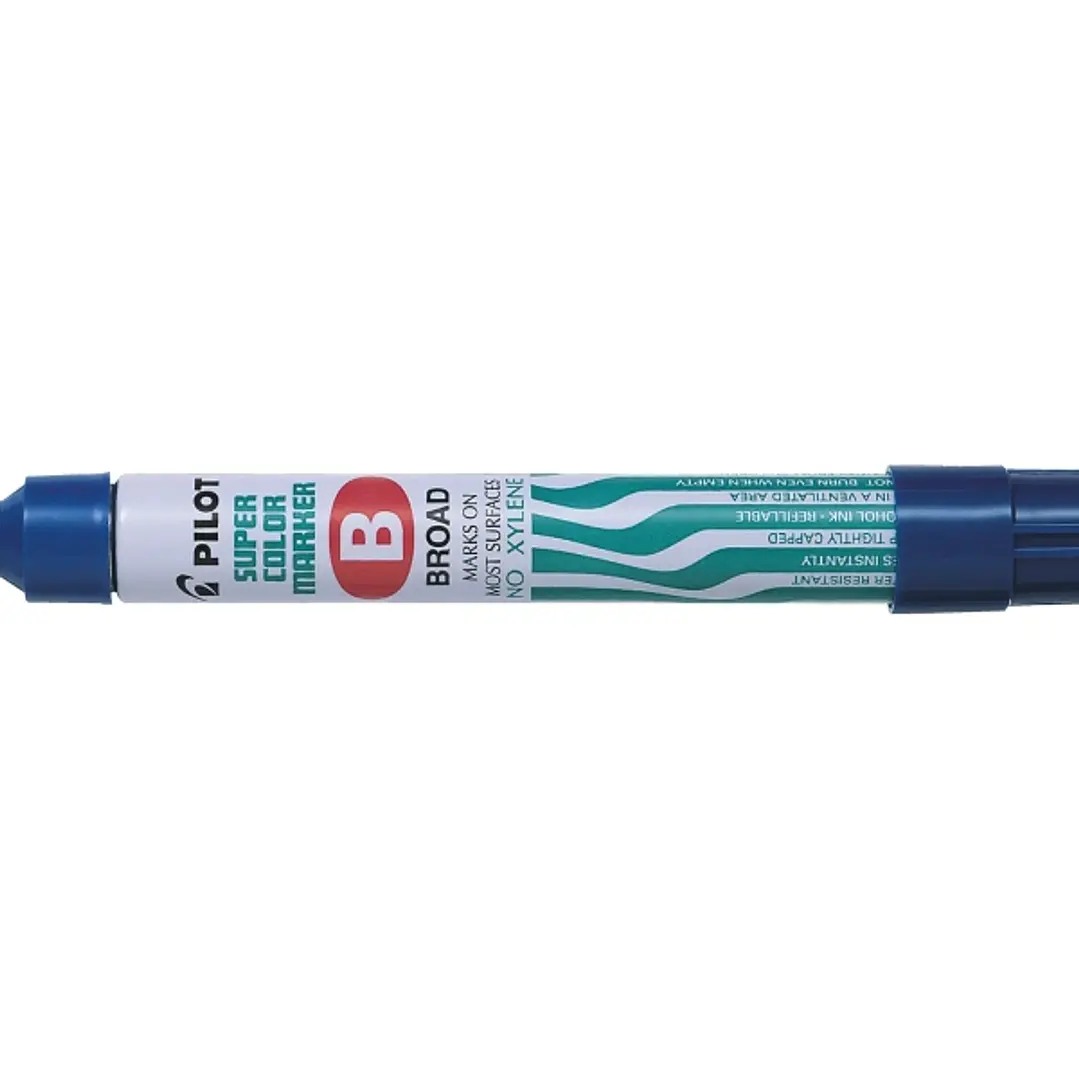 Pilot Super Color Rotulador Permanente Multisuperficie - Punta Biselada de Fibra - Tinta Base Alcohol Libre de Xileno - Cuerpo Metalico - Color Azul 1