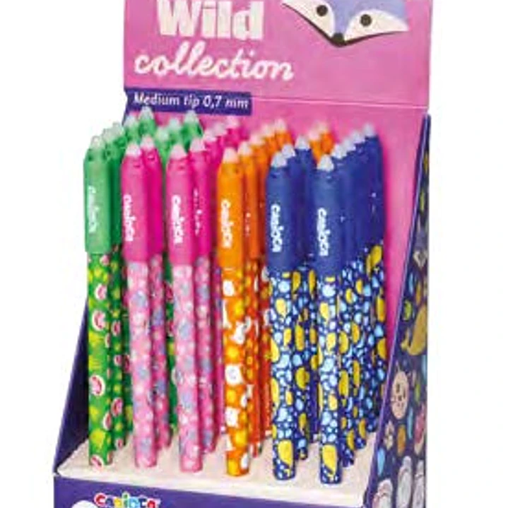 Carioca Wild Collection Oops Expositor con 30 Boligrafos Borrables - Punta 0.7mm - Divertidos Diseños de Animales 1