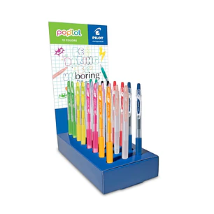 Pilot Pop Lol Expositor de 24 Boligrafos de Tinta Gel Retractiles - Punta 0.7mm - Trazo 0.32mm - Grip de Agarre - Colores Surtidos