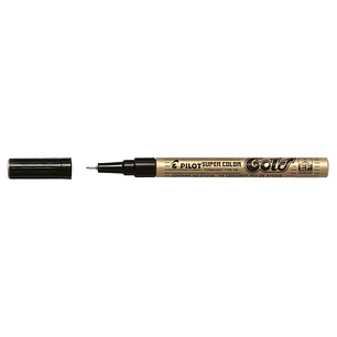 Pilot Super Color Rotulador Permanente Fino - Punta de 1mm de Poliacetal - Tinta muy Densa y Opaca - Cuerpo Metalico - Color Oro