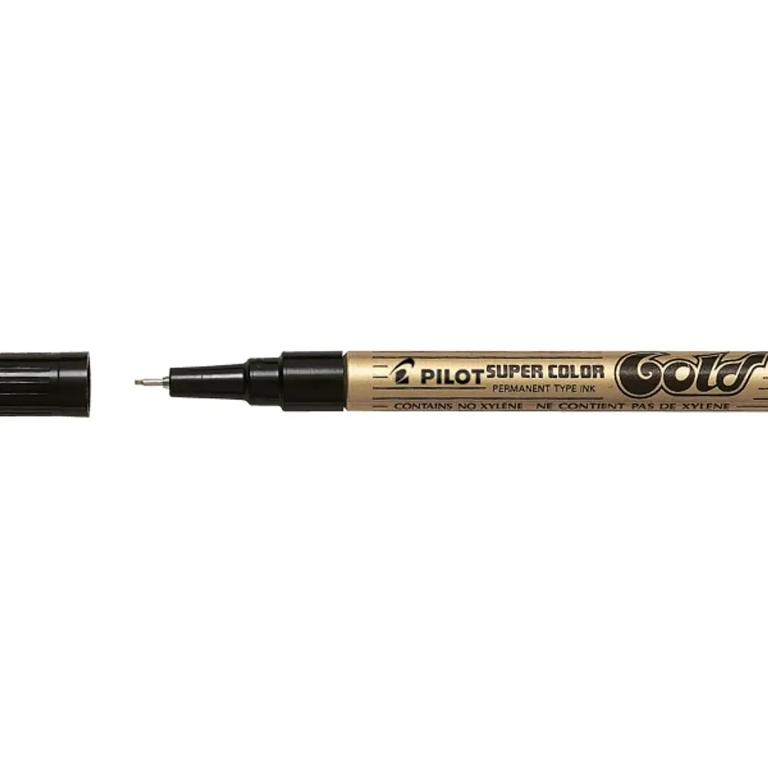 Pilot Super Color Rotulador Permanente Fino - Punta de 1mm de Poliacetal - Tinta muy Densa y Opaca - Cuerpo Metalico - Color Oro 1