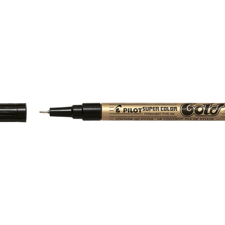 Pilot Super Color Rotulador Permanente Fino - Punta de 1mm de Poliacetal - Tinta muy Densa y Opaca - Cuerpo Metalico - Color Oro 1