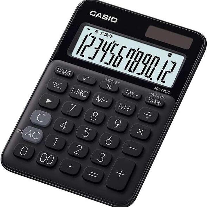 Casio MS-20UC Calculadora de Sobremesa Pequeña - Pantalla LCD de 12 Digitos - Alimentacion Solar y Pilas - Color Negro 1