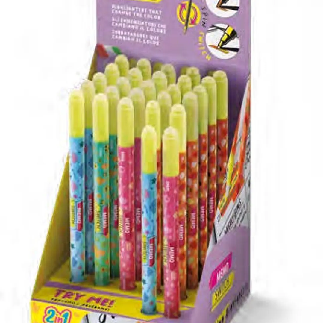 Carioca Memo Switch 2 en 1 Expositor con 25 Rotuladores + 2 para Probar - Una Punta Subraya y la otra Cambia de Color - Colores Surtidos 1