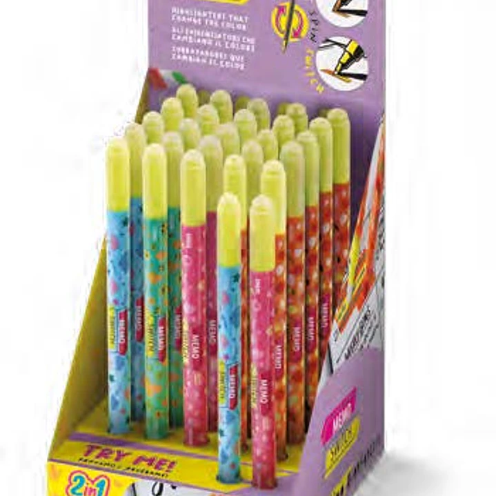 Carioca Memo Switch 2 en 1 Expositor con 25 Rotuladores + 2 para Probar - Una Punta Subraya y la otra Cambia de Color - Colores Surtidos 1