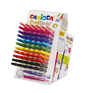 Carioca Fineliner Expositor con 66 Rotuladores - Punta Blanca de Acetal 0.5mm - Colores Surtidos