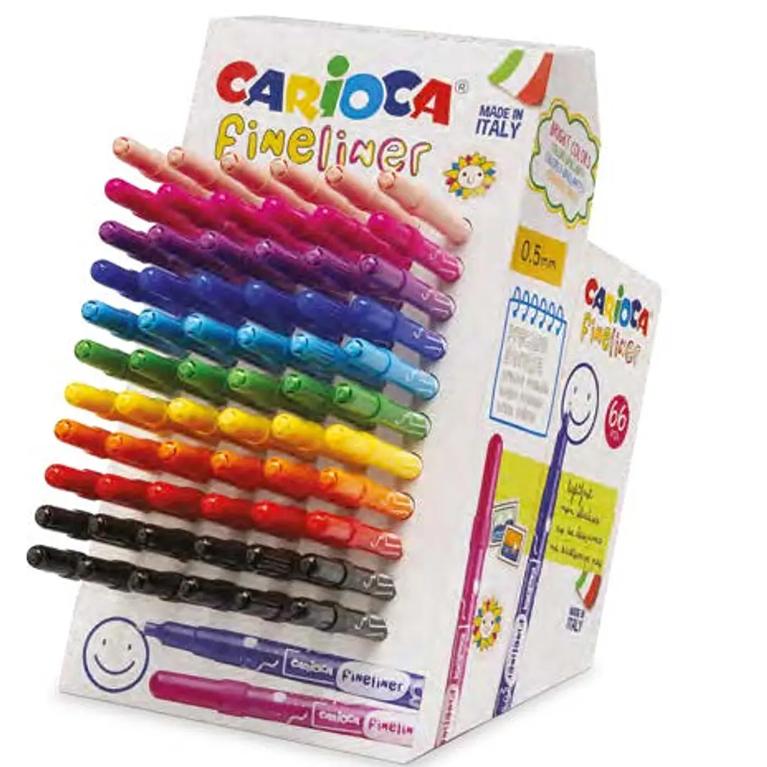 Carioca Fineliner Expositor con 66 Rotuladores - Punta Blanca de Acetal 0.5mm - Colores Surtidos 1