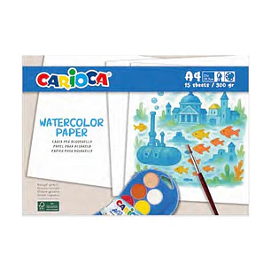 Carioca Watercolor Pack con 15 Hojas A4 para Acuarela - Papel de 300gr - No Deja que los Colores Traspasen