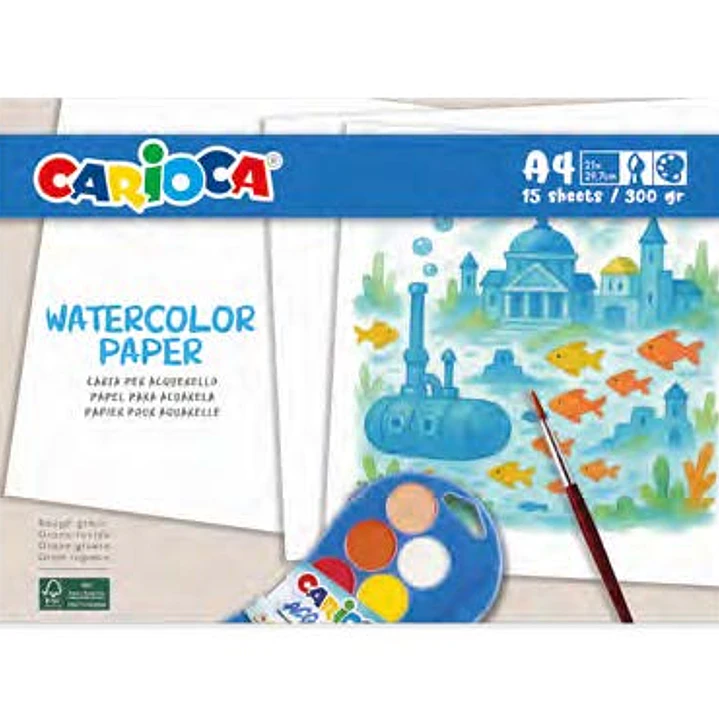 Carioca Watercolor Pack con 15 Hojas A4 para Acuarela - Papel de 300gr - No Deja que los Colores Traspasen 1