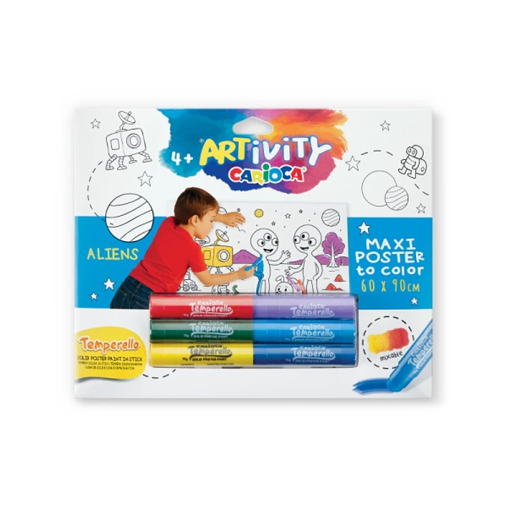 Carioca Artivity Aliens Poster Maxi para Colorear - Tamaño 90x60cm - Incluye 6 Temperas Solidas Temperello 1