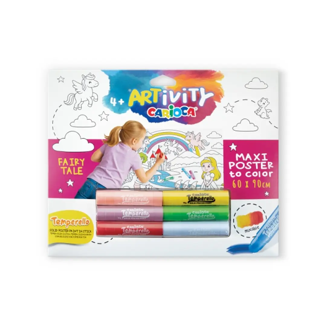 Carioca Artivity Fairy Tale Poster Maxi para Colorear - Tamaño 90x60cm - Incluye 6 Temperas Solidas Temperello 1
