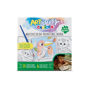 Carioca Artivity Acuarelas Wild Animals Libro para Colorear con Acuarelas - Cada Pagina contiene una Paleta con 6 Colores de Acuarela - Pincel Incluid
