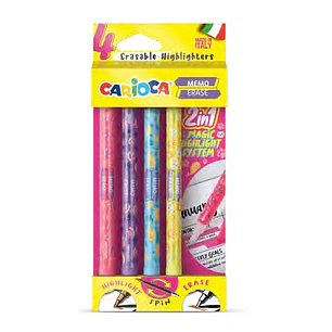 Carioca Memo Erase 2 en 1 Pack con 4 Rotuladores - Una Punta Subraya y la otra Borra el Color - Colores Surtidos