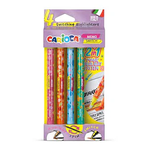 Carioca Memo Switch 2 en 1 Pack con 4 Rotuladores - Una Punta Subraya y la otra Cambia de Color - Colores Surtidos