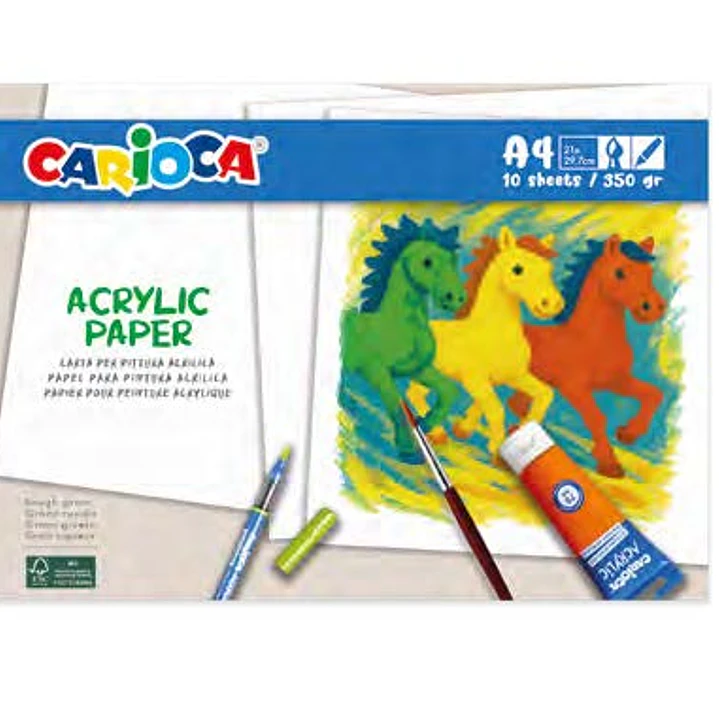 Carioca Acrylic Pack con 10 Hojas A4 para Rotuladores y Pintura Acrilica - Papel de 350gr - No Deja que los Colores Traspasen 1