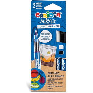 Carioca Acrylic Pack de 2 Marcadores de Pintura Acrilica - Punta Pincel - Tinta a Base de Agua - Alta Cobertura - Colores Blanco y Negro