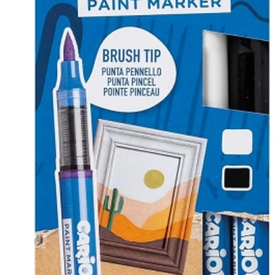 Carioca Acrylic Pack de 2 Marcadores de Pintura Acrilica - Punta Pincel - Tinta a Base de Agua - Alta Cobertura - Colores Blanco y Negro 1