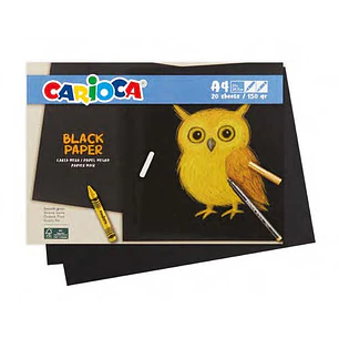 Carioca Black Pack con 20 Hojas A4 de Color Negro - Papel de 150gr - Recomendado para Tizas, Ceras, Rotuladores Brillantes etc...