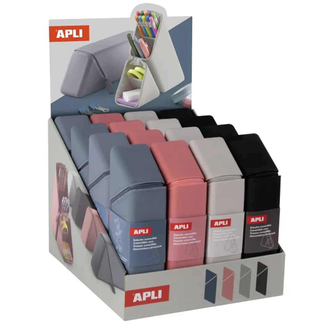 Apli Up North Expositor de 16 Estuches de Silicona Convertibles - Permite Abrirlos y Despegarlos Completamente - Medidas 230x75x55mm - Colores Surtido 1