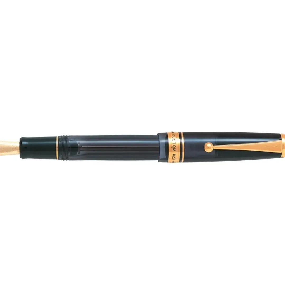 Pilot Custom 823 M Pluma Estilografica - Plumin de Oro de 14K - Cuerpo Negro Transparente - En Estuche de Regalo Individual con un Tintero Pilot 1