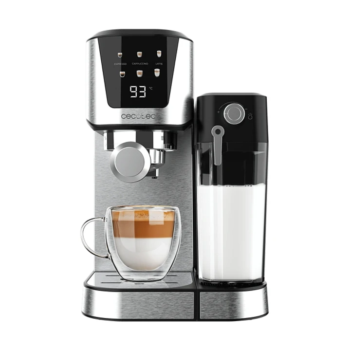Cecotec Power Espresso 20 Cream Cafetera Semiautomatica - 1350W - 20bar - Tanque de Leche 0.7L - Deposito de 1L - Calienta Tazas - Thermoblock - Panta 1