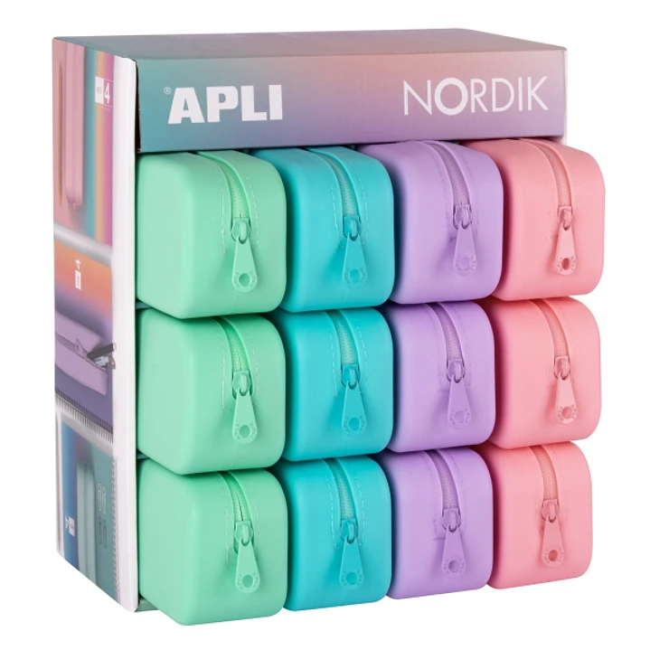 Apli Nordik Expositor de 12 Estuches de Silicona Rectangulares - Resistentes al Agua - Medidas 75x185x55mm - Colores Surtidos 1
