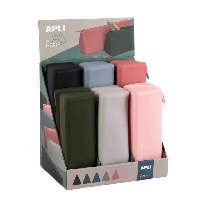 Apli Up North Expositor de 12 Estuches de Silicona Triangulares - Resistentes al Agua - Medidas 80x220x60mm - Colores Surtidos 1