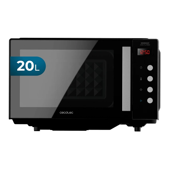 Cecotec GrandHeat 2000 Flatbed Black Microondas sin Plato - 700W - Capacidad 20L - Revestimiento Ceramico - Bloqueo de Seguridad Infantil - Avisador A 1