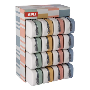 Apli Up North Bicolor Expositor de 16 Estuches de Silicona Rectangulares Bicolor - Cremallera Repelente al Agua - Medidas 75x185x55mm - Colores Surtid