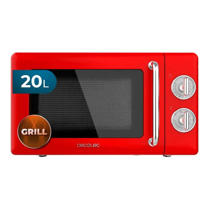 Cecotec Proclean 3110 Retro Red Microondas con Grill - 700W - Capacidad 20L - 6 Niveles - Estilo Vintage - Avisador Acustico - Color Rojo 1