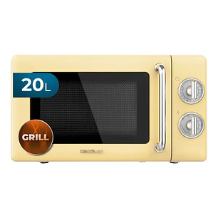 Cecotec Proclean 3110 Retro Yellow Microondas con Grill - 700W - Capacidad 20L - 6 Niveles - Estilo Vintage - Avisador Acustico - Color Amarillo Paste