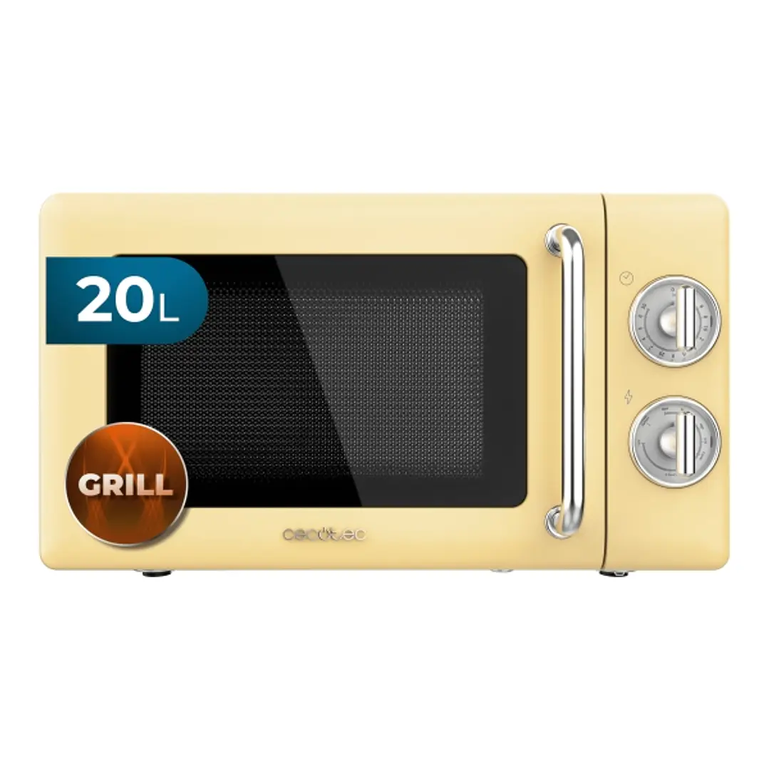 Cecotec Proclean 3110 Retro Yellow Microondas con Grill - 700W - Capacidad 20L - 6 Niveles - Estilo Vintage - Avisador Acustico - Color Amarillo Paste 1