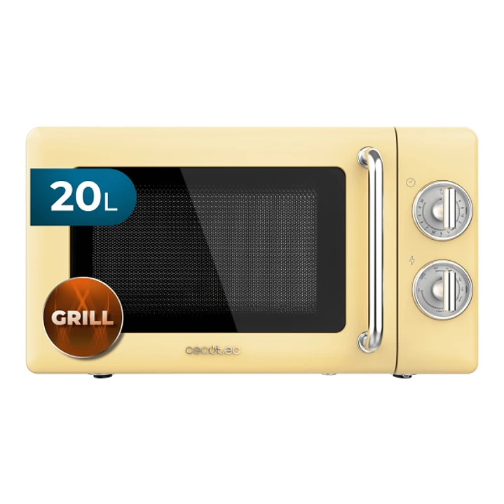 Cecotec Proclean 3110 Retro Yellow Microondas con Grill - 700W - Capacidad 20L - 6 Niveles - Estilo Vintage - Avisador Acustico - Color Amarillo Paste 1