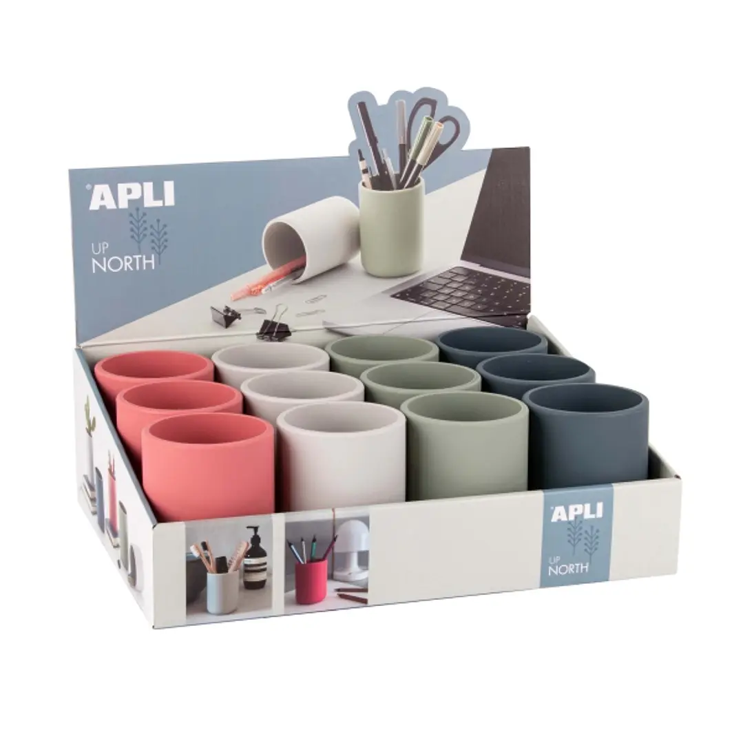 Apli Up North Expositor de 12 Portalapices Silicona Redondos - Resistentes al Agua - Colores Surtidos 1