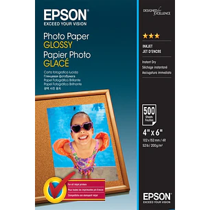Epson Photo Glossy Pack de 500 Hojas de Papel Fotografico - 10x15cm - Gramaje de 200g/m2 - Acabado Brillante - Compatible con Impresoras Inkjet - Colo