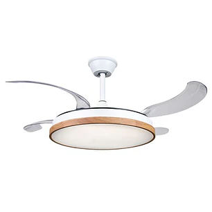 Muvip Ventilador de Techo Retractil - 30W - Luz LED Hasta 6000K - Temporizador - 6 Velocidades - Color Madera