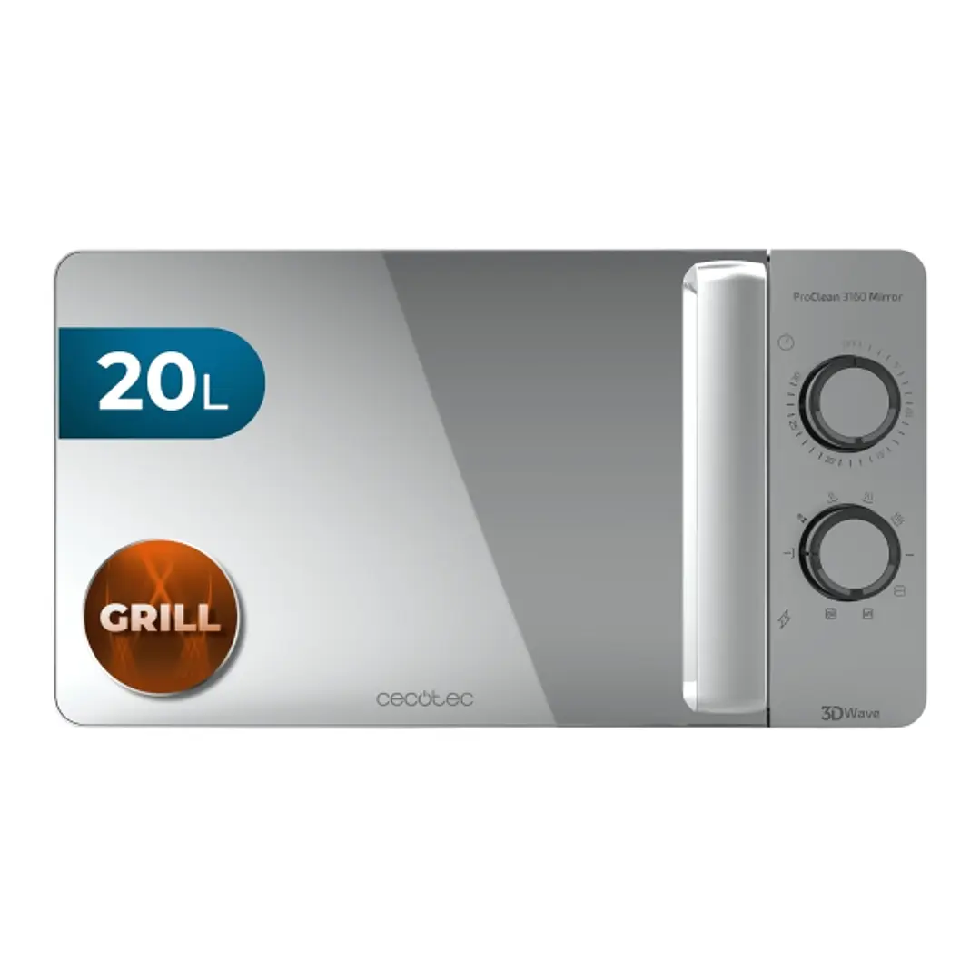 Cecotec Proclean 3160 Mirror Microondas - 700W - Capacidad 20L - Grill de 800W - Tecnologia 3DWave - Modo Descongelar - 6 Niveles - Avisador Acustico  1