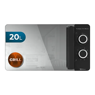 Cecotec Proclean 3140 Mirror Microondas - 700W - Capacidad 20L - Grill de 800W - Tecnologia 3DWave - Modo Descongelar - 6 Niveles - Avisador Acustico 