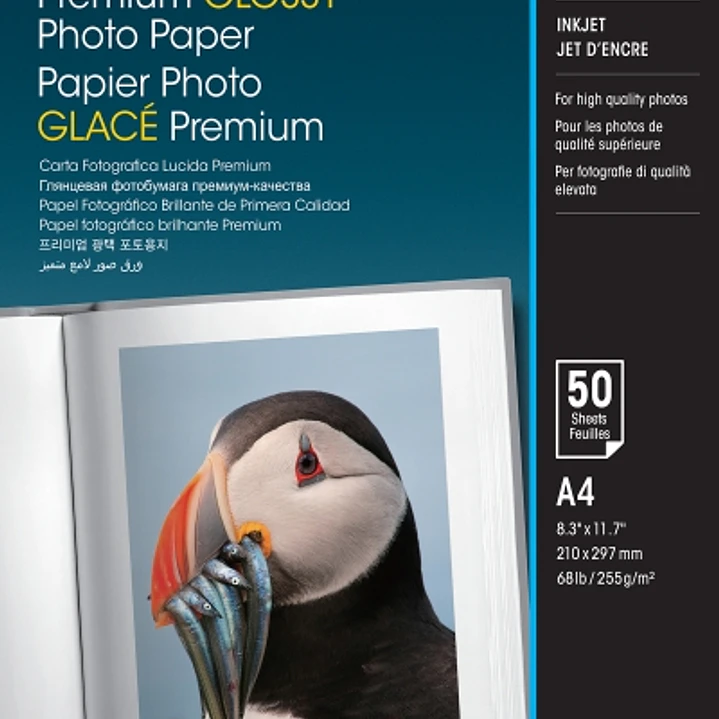 Epson Premium Glossy Photo Pack de 50 Hojas de Papel Fotografico - A4 - Gramaje de 255g/m2 - Acabado Brillante - Compatible con Impresoras Inkjet - Co 1
