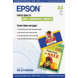 Epson Photo Quality Self Adhesive Pack de 10 Hojas Autoadhesivas - A4 - Gramaje de 167g/m2 - Calidad Fotografica - Mate - Compatible con Impresoras In