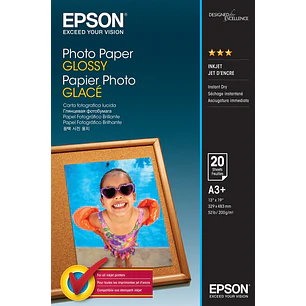 Epson Photo Glossy Pack de 20 Hojas de Papel Fotografico - A3+ - Gramaje de 200g/m2 - Acabado Brillante - Compatible con Impresoras Inkjet - Color Bla