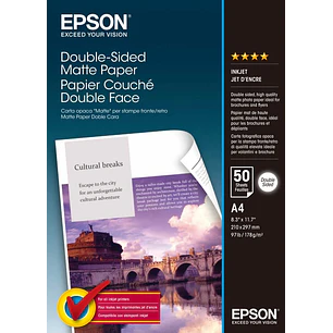 Epson Double-Sided Matte Pack de 50 Hojas de Papel - A4 - Gramaje de 178g/m2 - Mate - Especial para Impresion a Doble Cara - Compatible con Impresoras