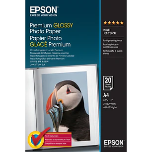 Epson Premium Glossy Photo Pack de 20 Hojas de Papel Fotografico - A4 - Gramaje de 255g/m2 - Acabado Brillante - Compatible con Impresoras Inkjet - Co