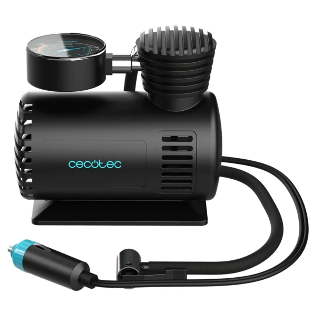 Cecotec CecoRaptor Perfect Pump Compresor de Aire Portatil - 250psi - Cable 2.8m - Enchufe 12V - 3 Adaptadores - Manguera 0.5m - Color Negro 1