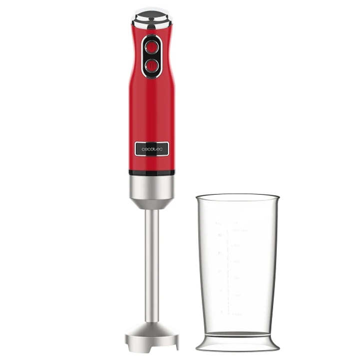 Cecotec Power RetroRed 1200Max Batidora de Mano - 1200W - Vaso de 0.5L - Campana Antisalpicadura - 4 Hojas Recubiertas de Titanio - Velocidad Ajustabl 1
