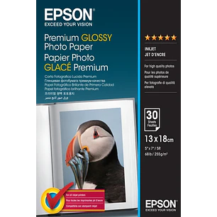 Epson Premium Glossy Photo Pack de 30 Hojas de Papel Fotografico - 13x18cm - Gramaje de 255g/m2 - Acabado Brillante - Compatible con Impresoras Inkjet