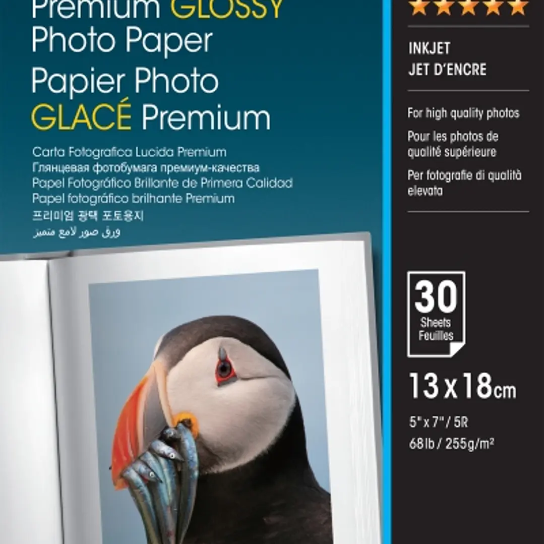 Epson Premium Glossy Photo Pack de 30 Hojas de Papel Fotografico - 13x18cm - Gramaje de 255g/m2 - Acabado Brillante - Compatible con Impresoras Inkjet 1