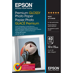 Epson Premium Glossy Photo Pack de 40 Hojas de Papel Fotografico - 10x15cm - Gramaje de 255g/m2 - Acabado Brillante - Compatible con Impresoras Inkjet
